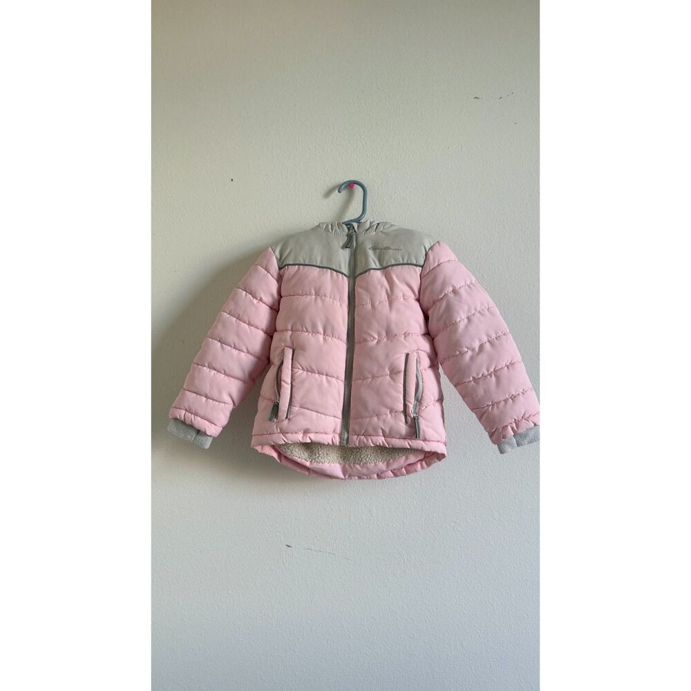 Eddie Bauer Girls 3T Pink Puffer Jacket Sherpa Lined Hooded Winter Coat